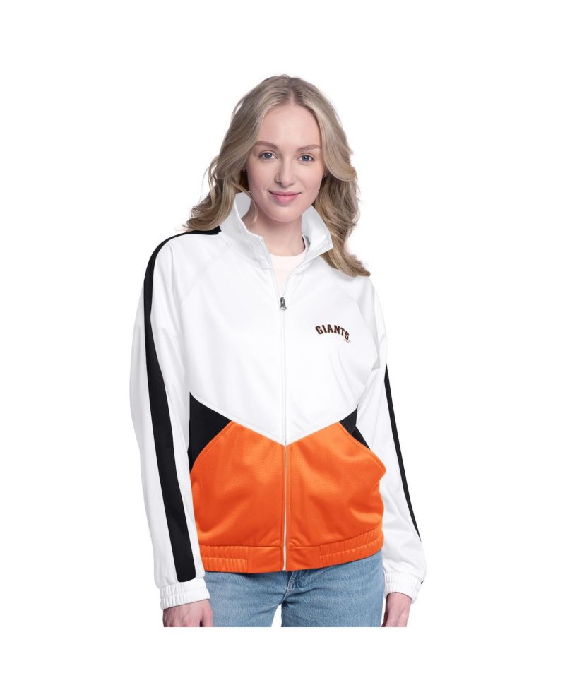 Women's White/Black San Francisco Giants Rally Rhinestone Raglan Full-Zip Track Jacket