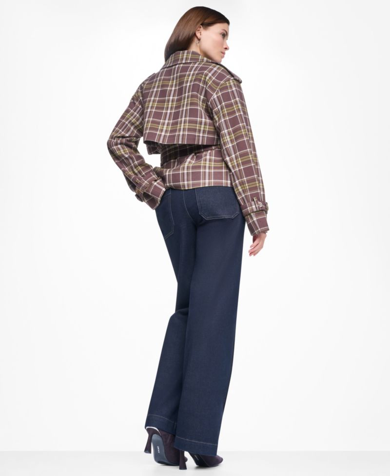 Women's Plaid Double-Breasted Short Trench Jacket
