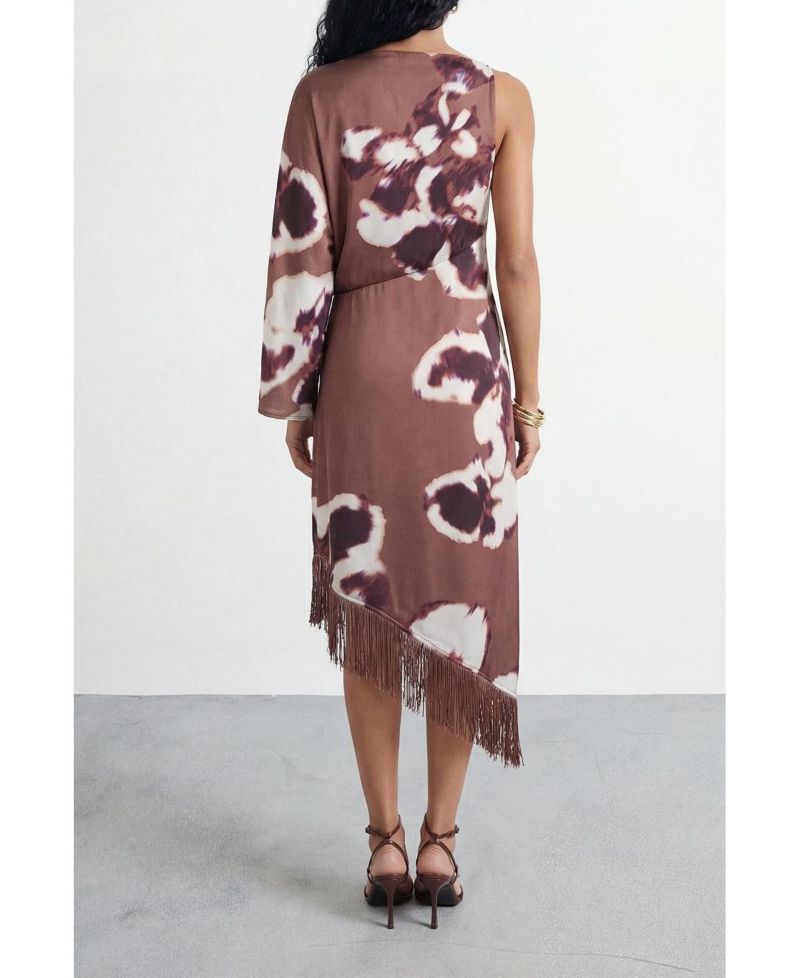 Women's One Shoulder Satin Midi Dress