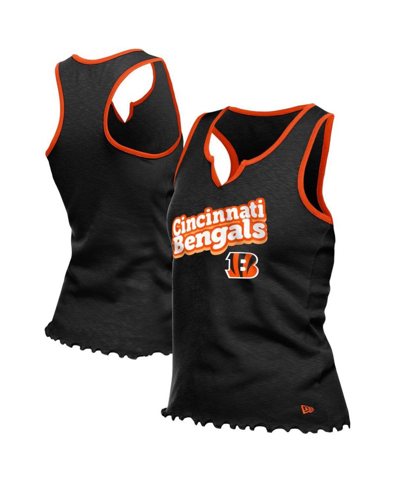 Women's Black Cincinnati Bengals Lettuce Hem Notch Neck Tri-Blend Tank Top
