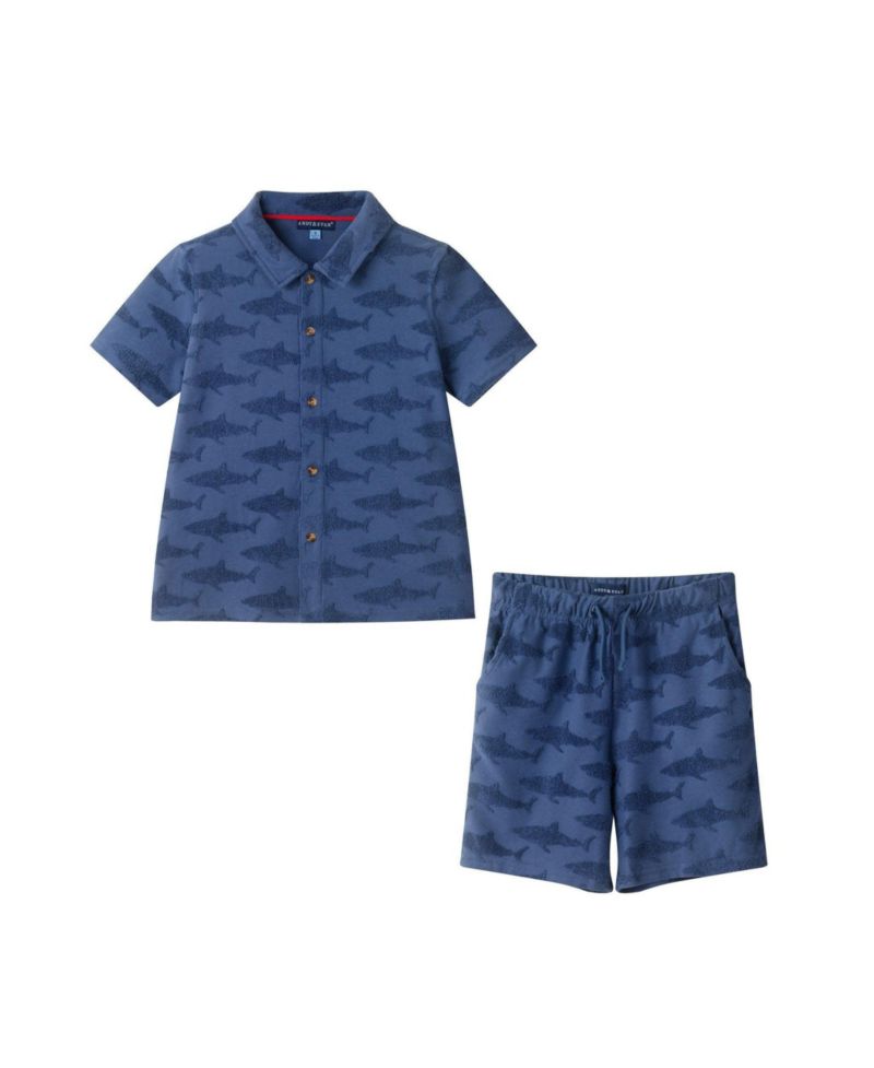 Big Boys Shark Reverse Jacquard Button down Set
