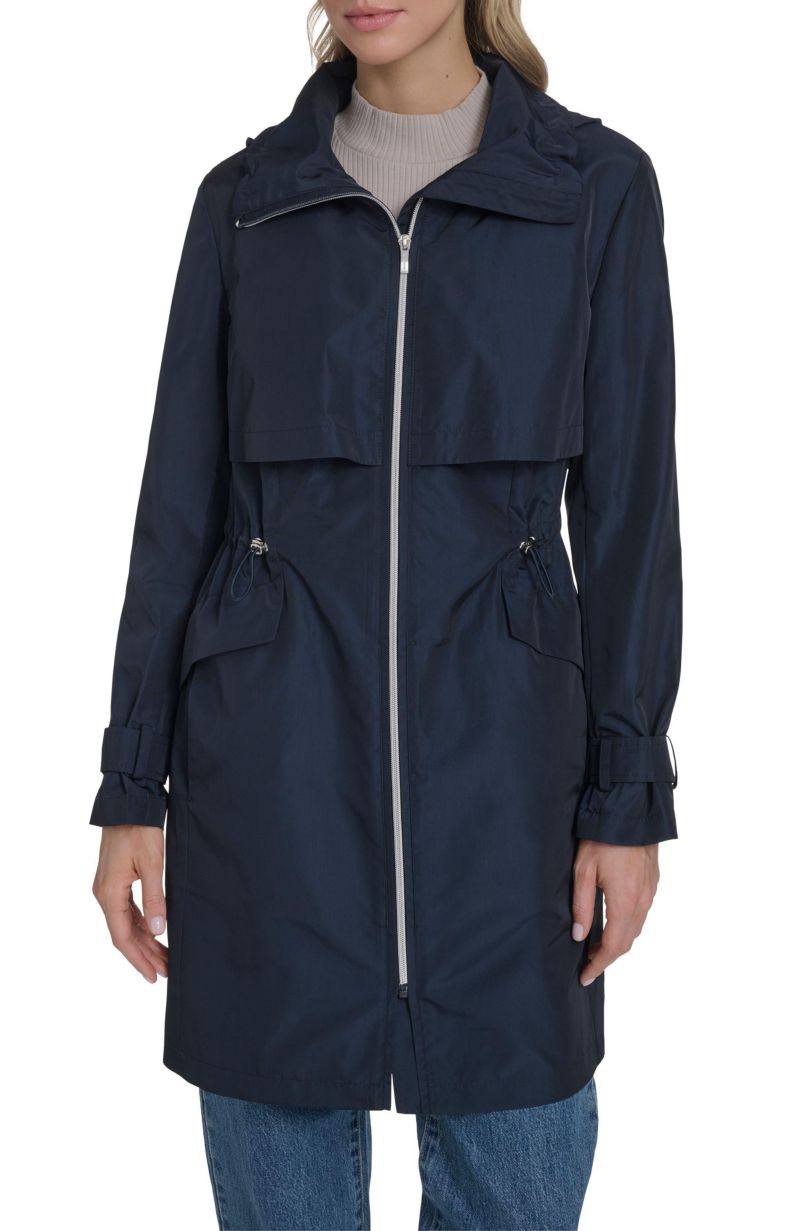 Women's Zip Up Trench Coat With Stow Away Hood
