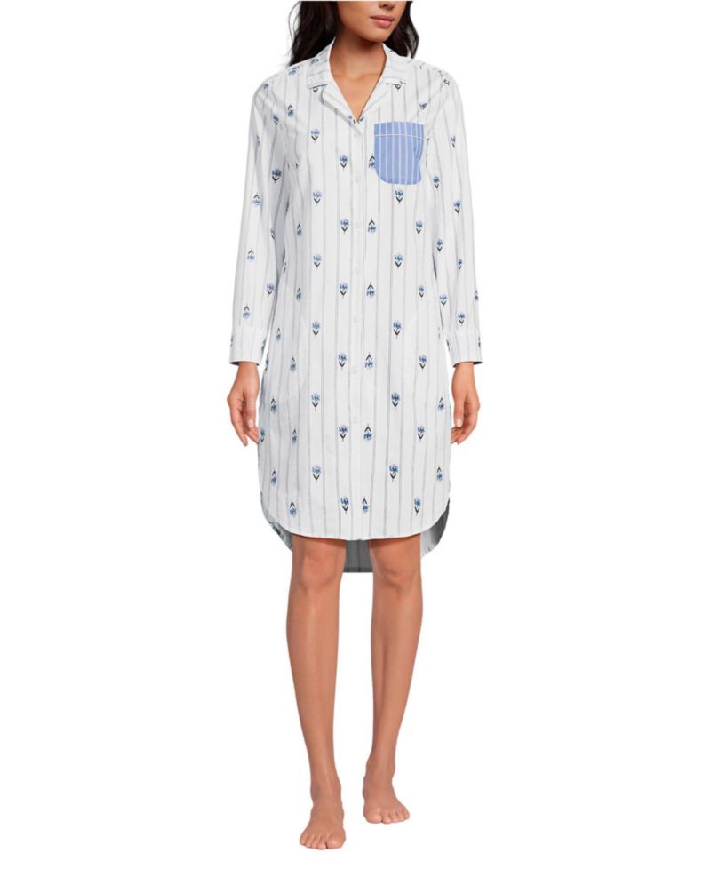Women's Cotton Poplin Long Sleeve Sleepshirt Nightgown