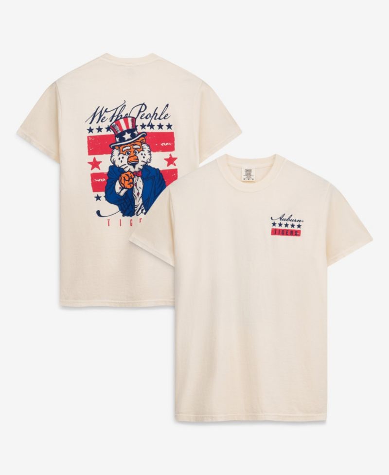 Men's Cream Auburn Tigers Uncle Sam Mascot T-Shirt