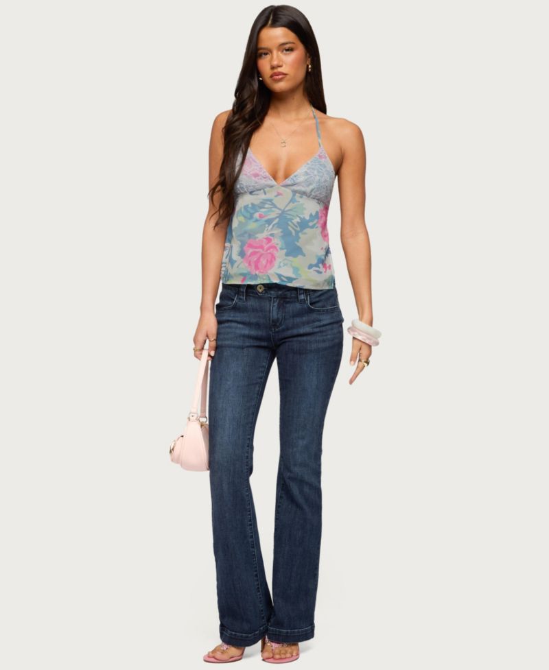 Women's Bloomey Printed Backless Halter Top