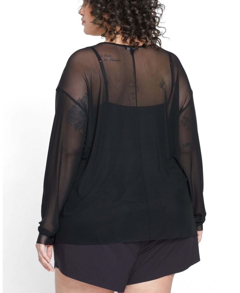 Plus Size Sheer Mesh Floral-Print Top
