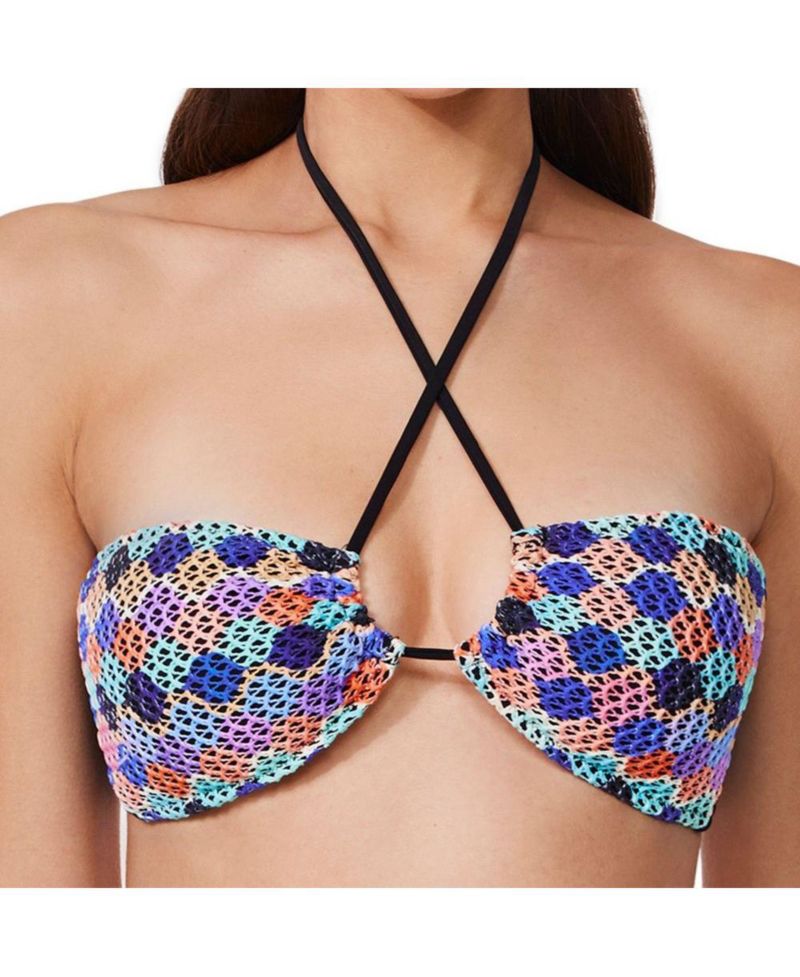 Women's Retro Riviera Bandeau Halter Netted Crochet Bikini Top