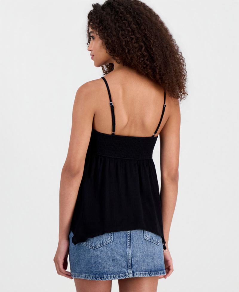 Juniors' Embroidered Handkerchief-Hem Sleeveless Top