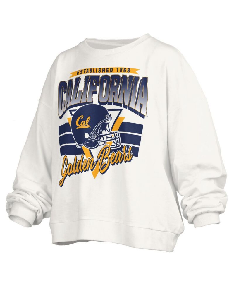 Women's White Cal Bears Oversized Janice Retro Waist-Length Pullover Sweatshirt