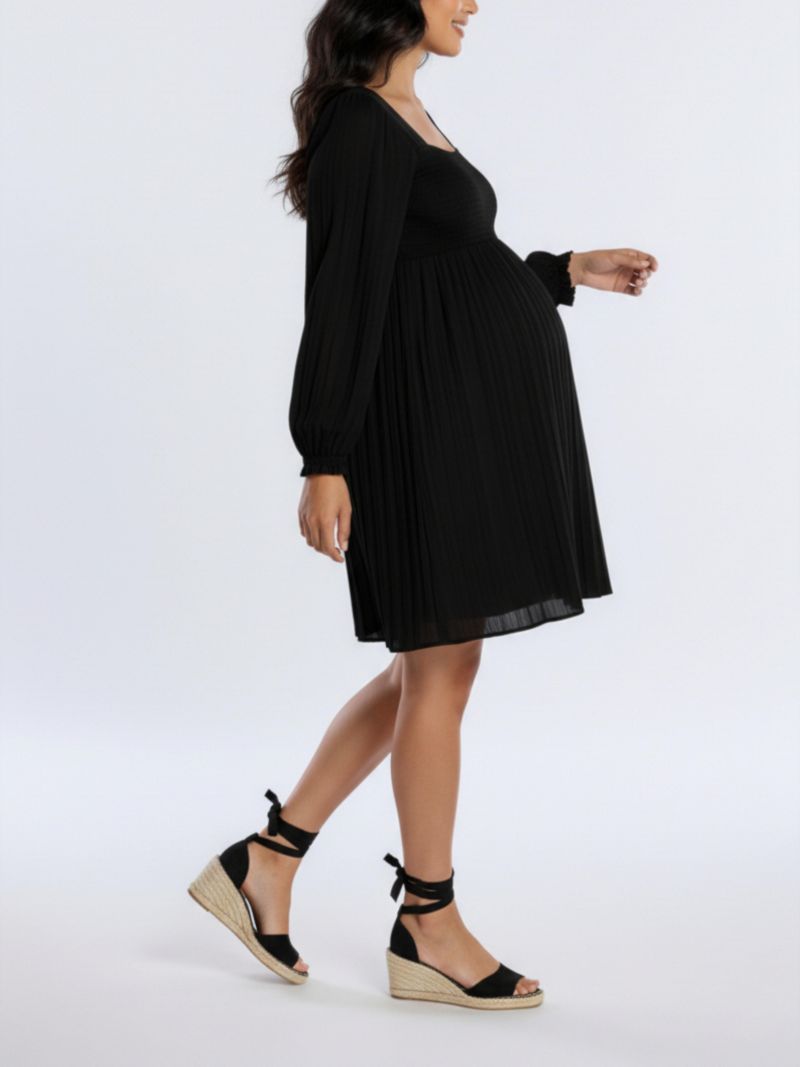 Women's Smocked Babydoll Long Sleeve Mini Dress - Motherhood