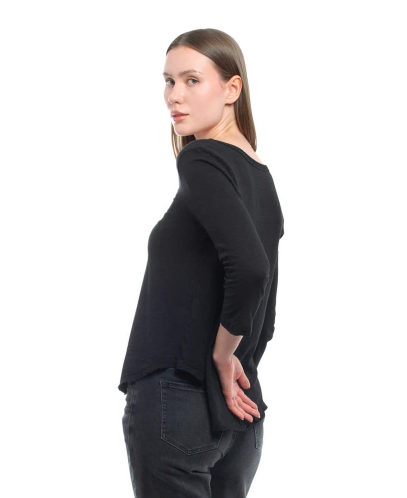 Women's Clothing 3/4 Sleeve V-Neck Shirttail Tee