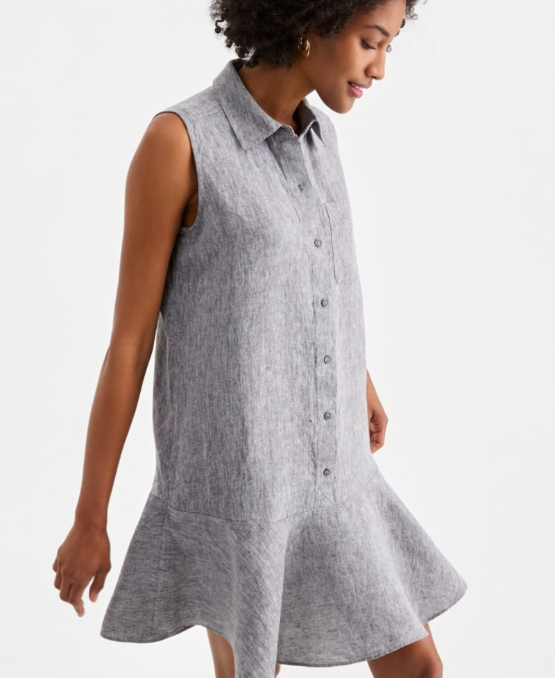 Women's Sleeveless 100% Linen Shirtdress