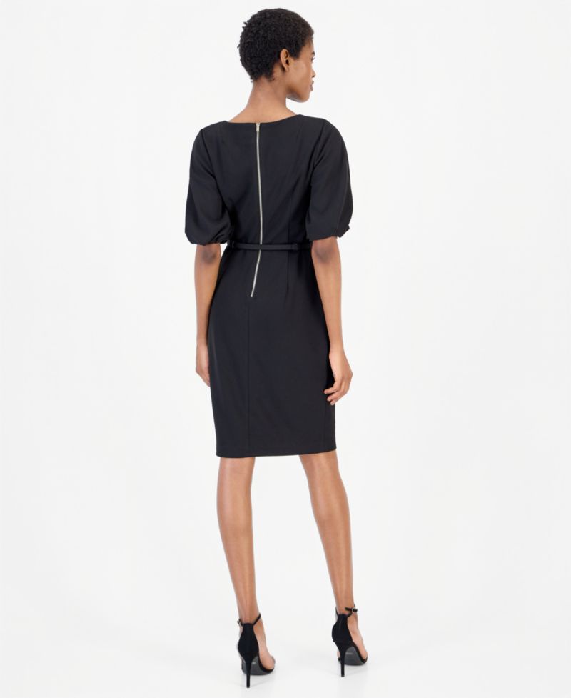 Women's Boat Neck Puff Sleeve Sheath Dress