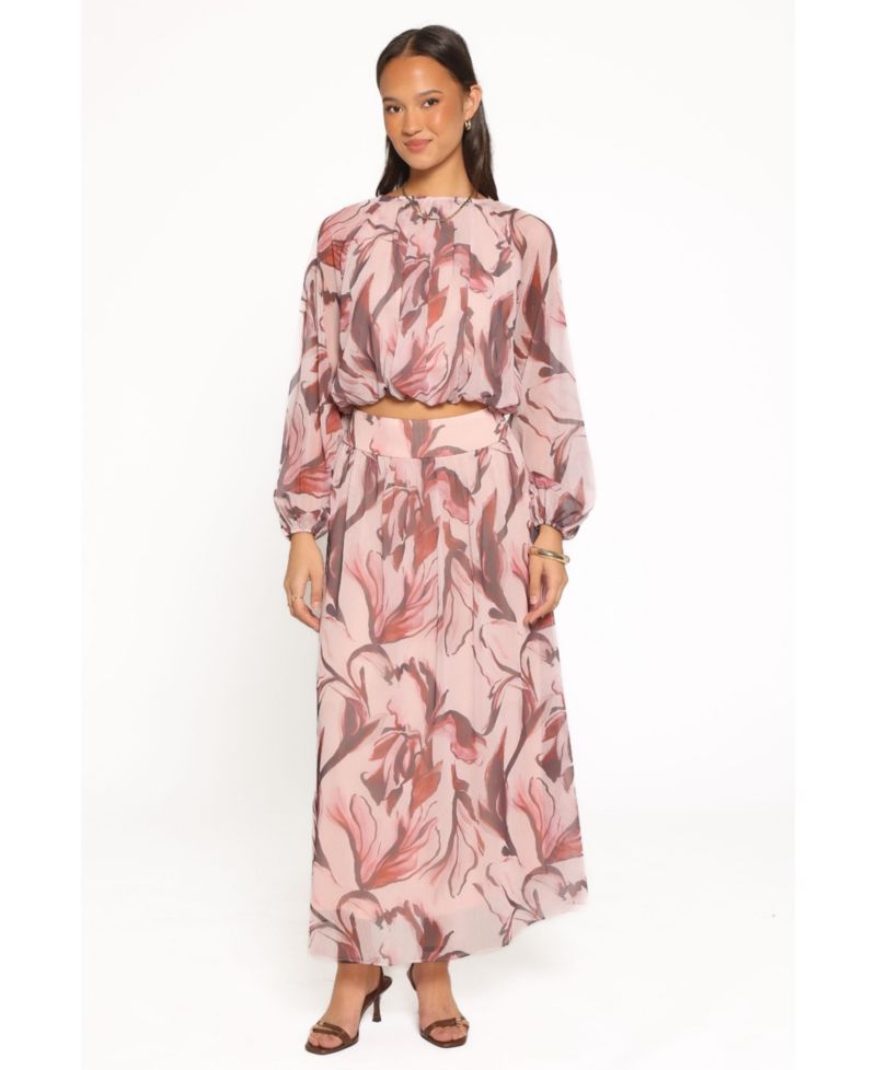 Women's Lorei Floral-Print Long-Sleeve Crewneck Top and Skirt, 2-Piece Set