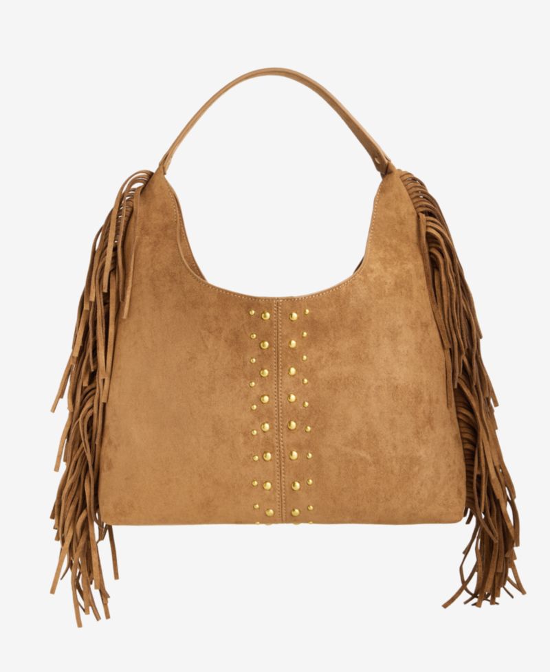 Fringed Faux-Suede Hobo Bag