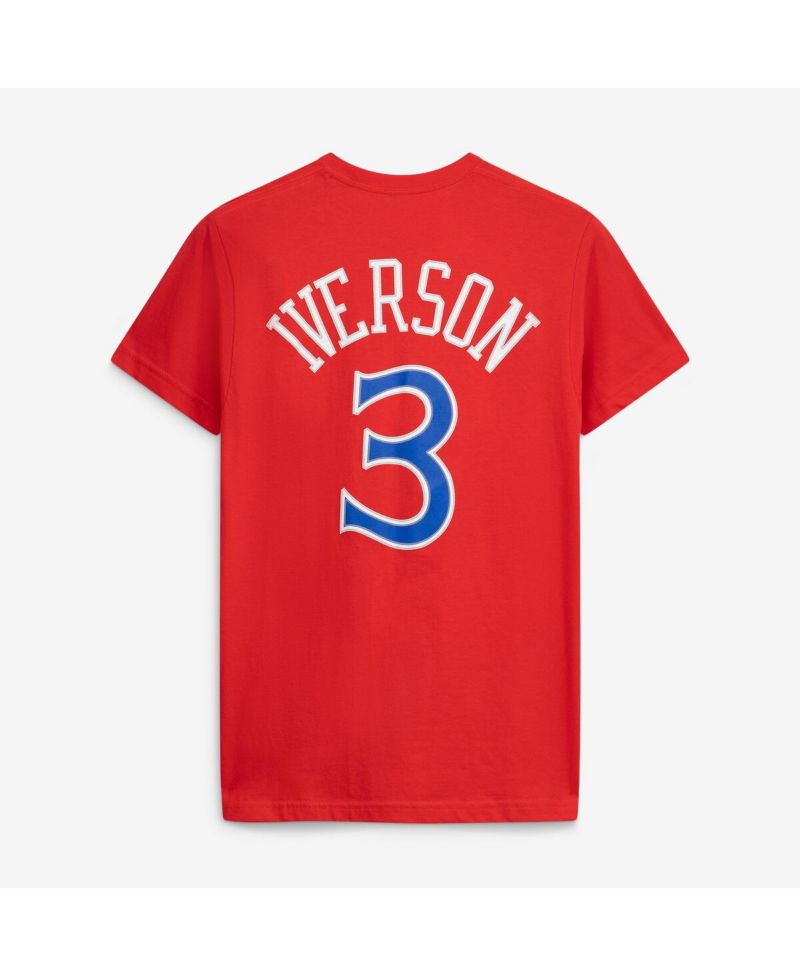 Men's and Women's Allen Iverson Red Philadelphia 76ers Hardwood Classics Name & Number T-Shirt
