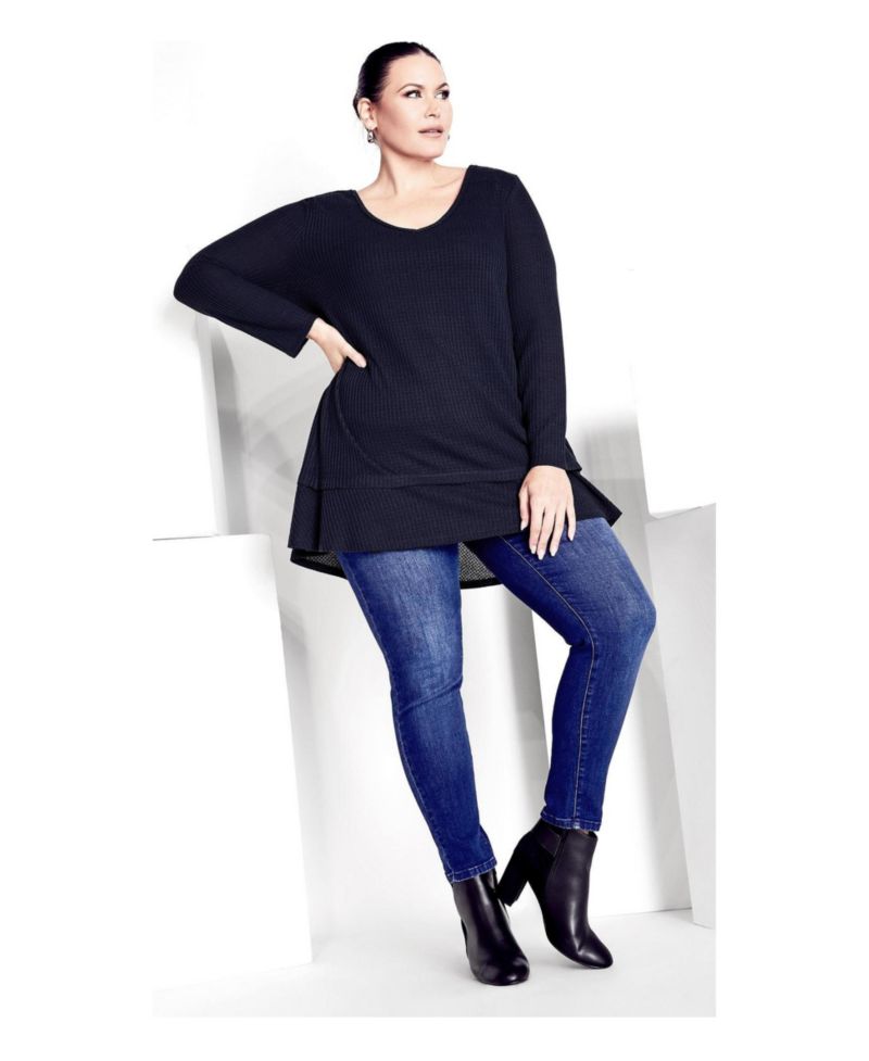 Women's Plus Size Waffle Ruffle Tunic