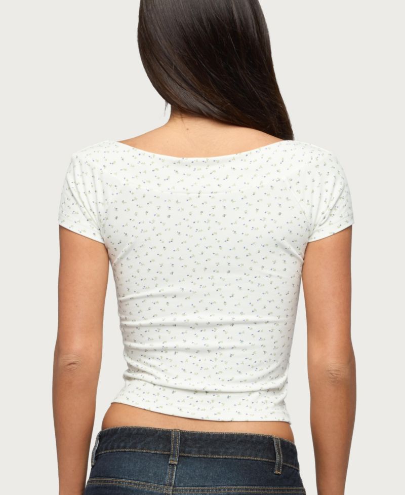 Women's Raglan Boat Neck Floral Top