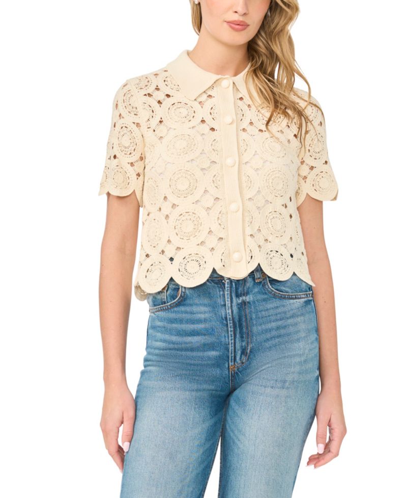 Women's Short-Sleeve Crochet Cardigan
