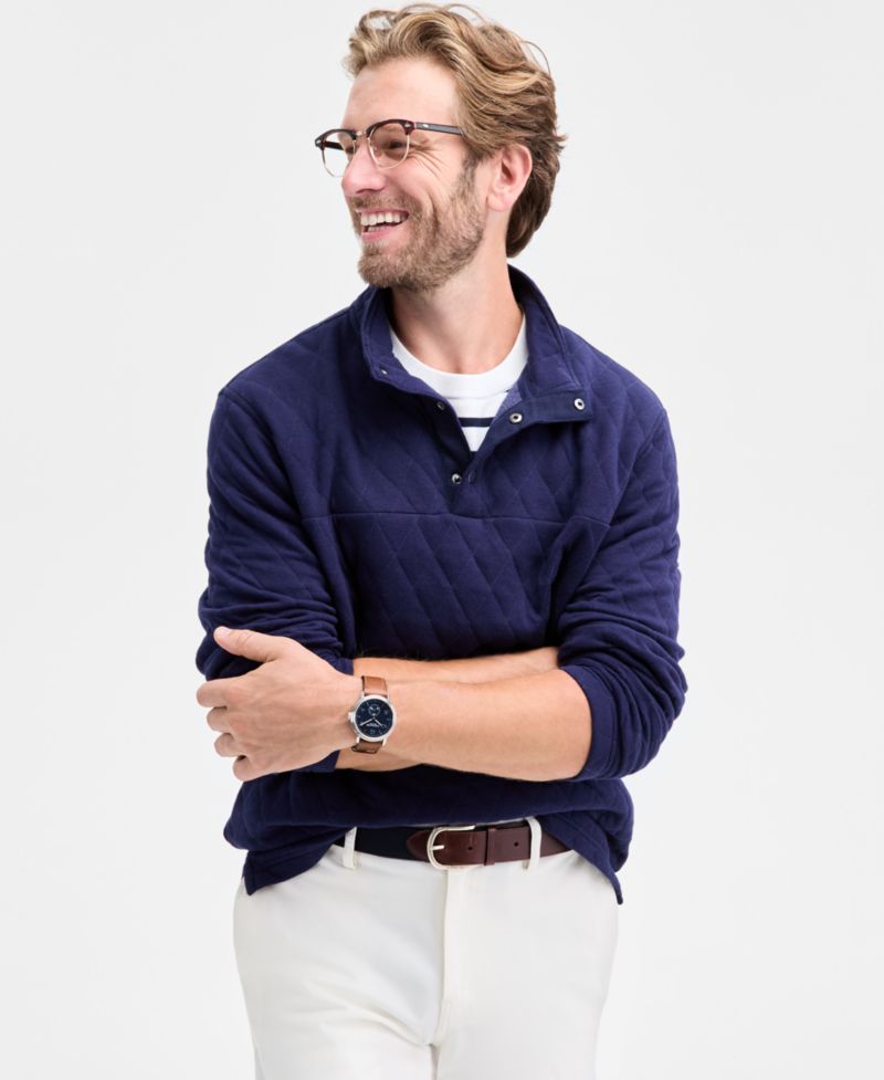 Men's Quilted Snap Mock Neck Sweater