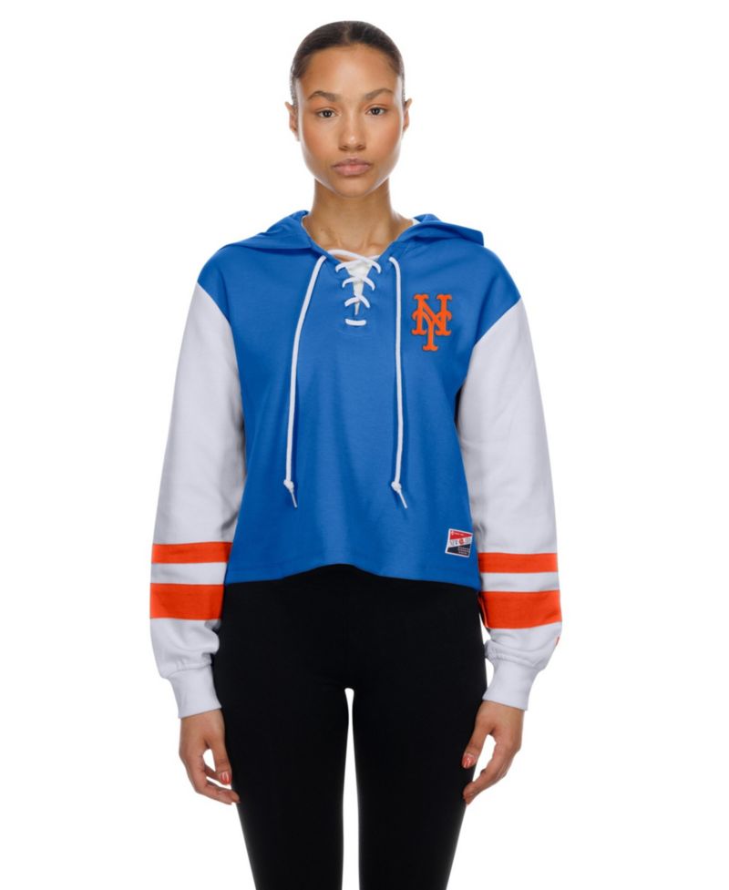 Women's New York Mets Boxy Cropped Lace-up Hoodie