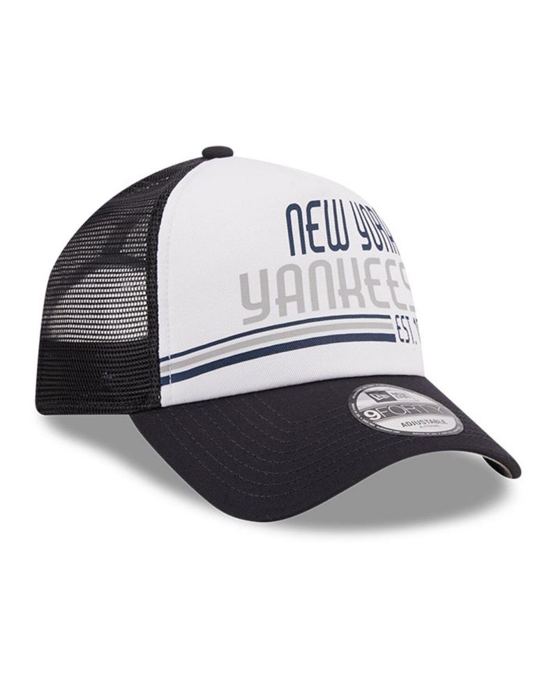 Men's White/Navy New York Yankees Stacked A-Frame Trucker 9Forty Adjustable Hat