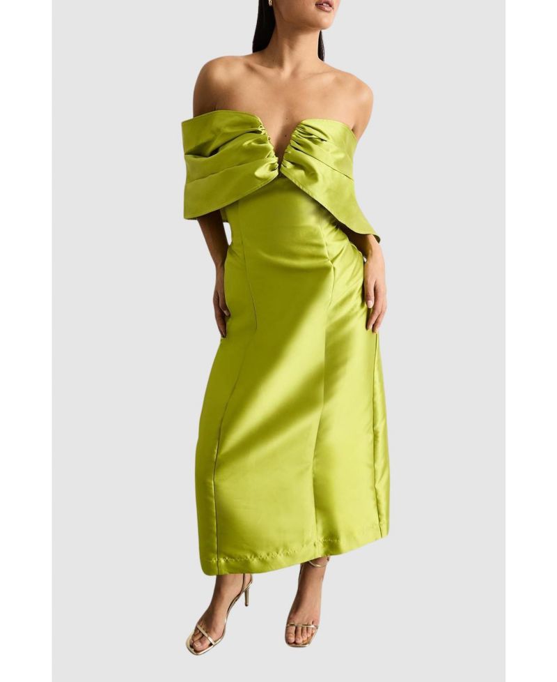 Women's Satin Twill Bardot Midi Dress