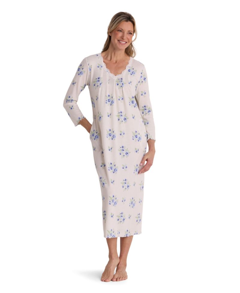 Women's Long-Sleeve Floral-Print V-Neck Gown
