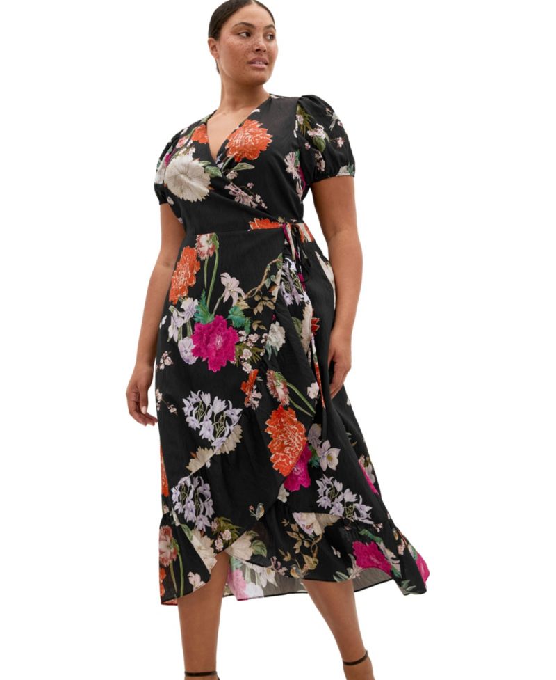 Plus Size Belle Floral-Print V-Neck Short-Sleeve Wrap Dress