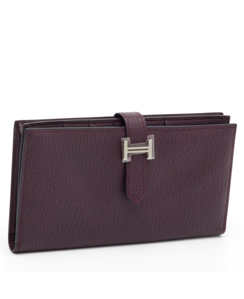 Pre-Owned HERMES Women's Raisin Epsom Leather Palladium Finish Bearn Wallet