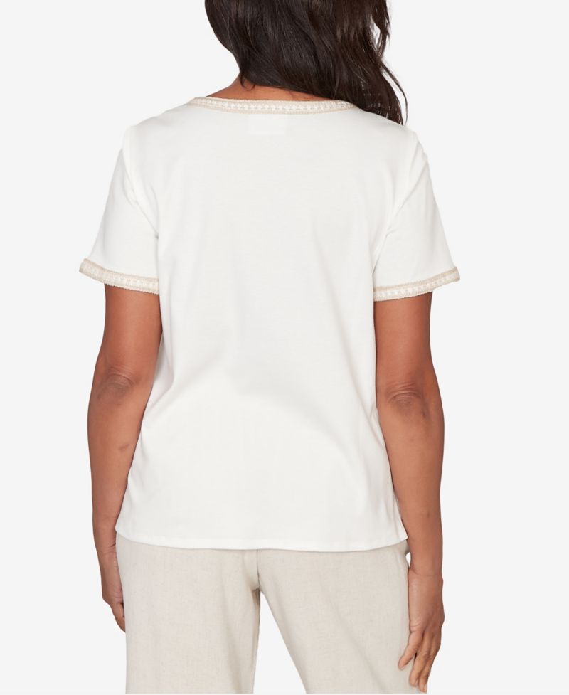 Women's Natural Wonder Crochet Pocket Short-Sleeve T-Shirt