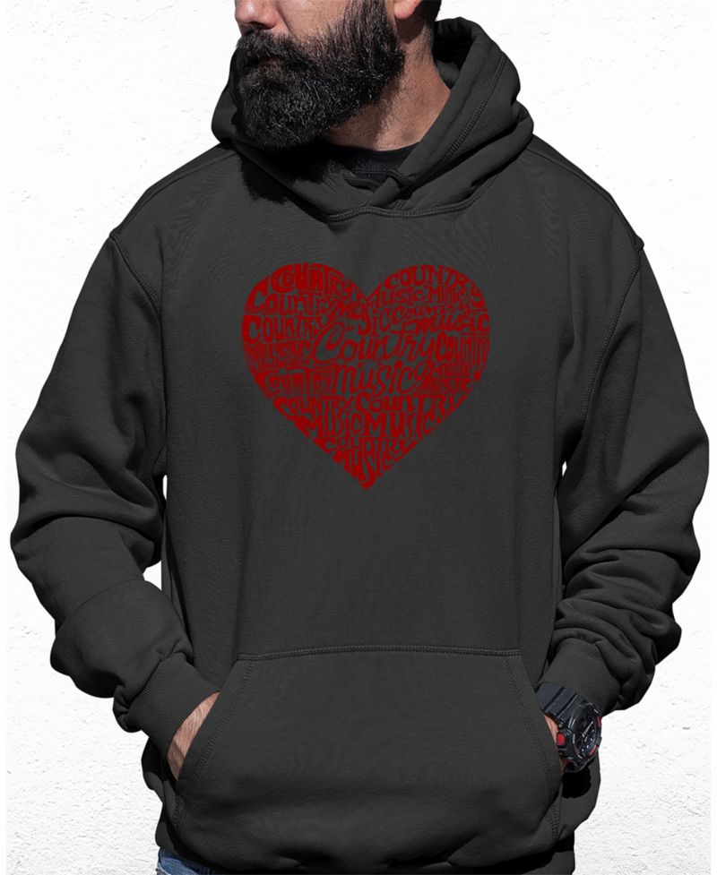 Men's Country Music Heart Word Art Hooded Sweatshirt