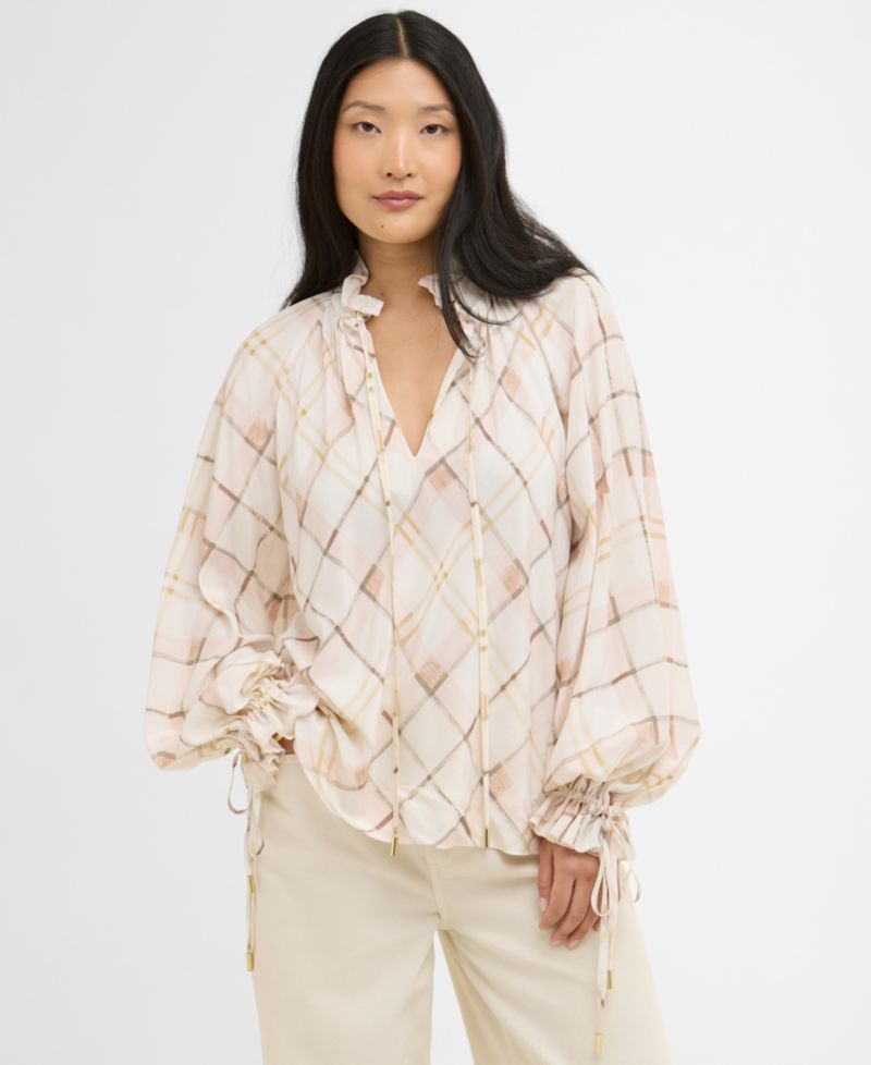 Women's Long-Sleeve Ruffle Tie-Neck Asker Top