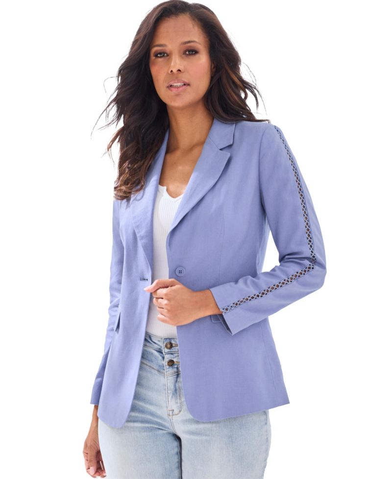 Women's Crochet Detail Linen with Pockets Blazer