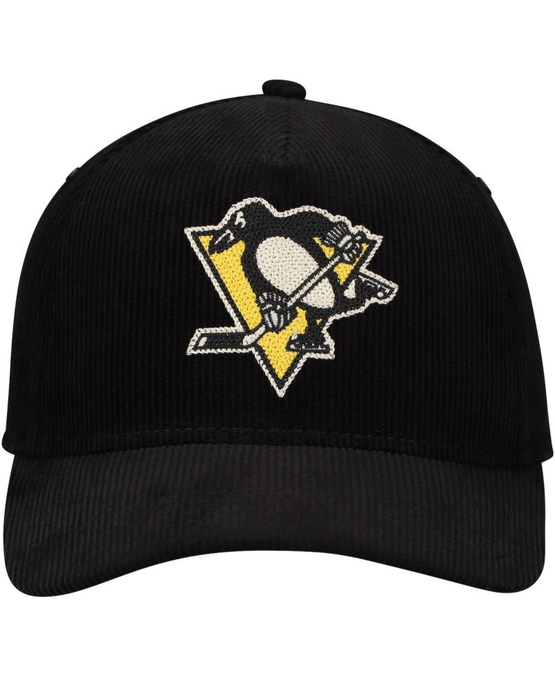 Men's Black Pittsburgh Penguins Corduroy Chain Stitch Adjustable Hat