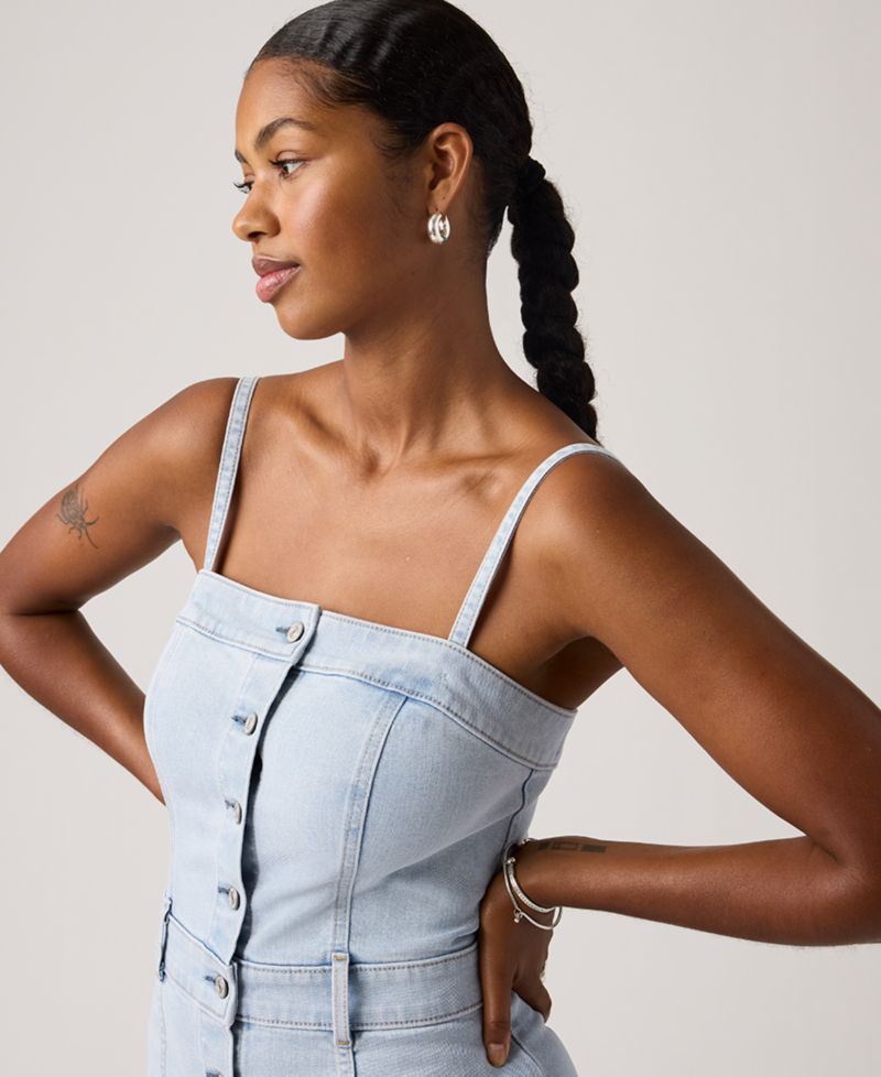 Women's Denim Bustier Button-Front Dress