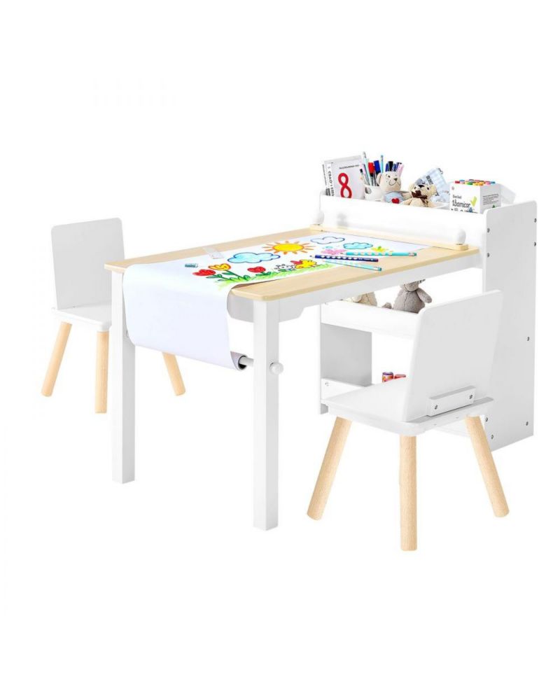 Toddler Craft Table Set with 2 Chairs and Storage Shelves
