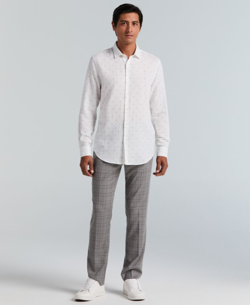 Men's Untuck Geo Dot Print Spread Collar Long-Sleeve Shirt