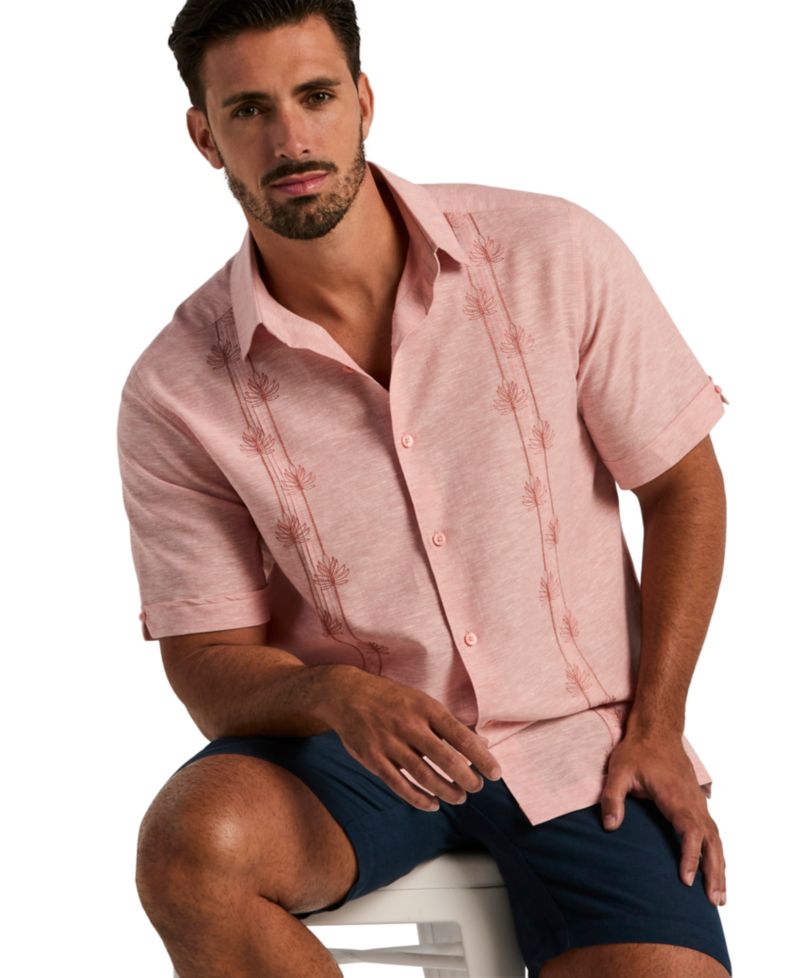 Men's Linen Blend Floral Embroidered Shirt