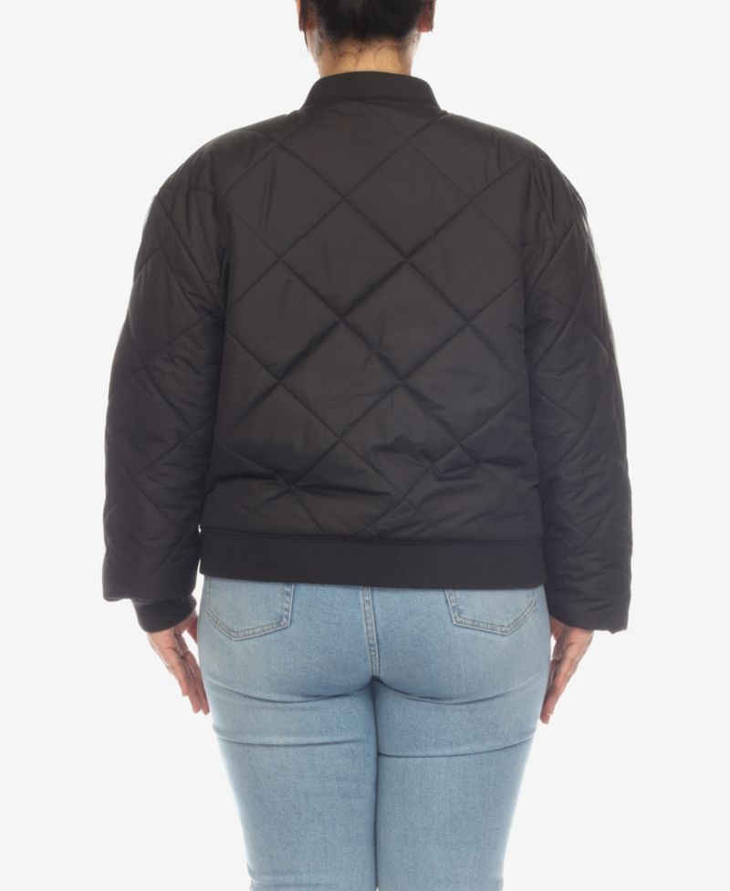 Plus Size Diamond Quilted Puffer Bomber Jacket