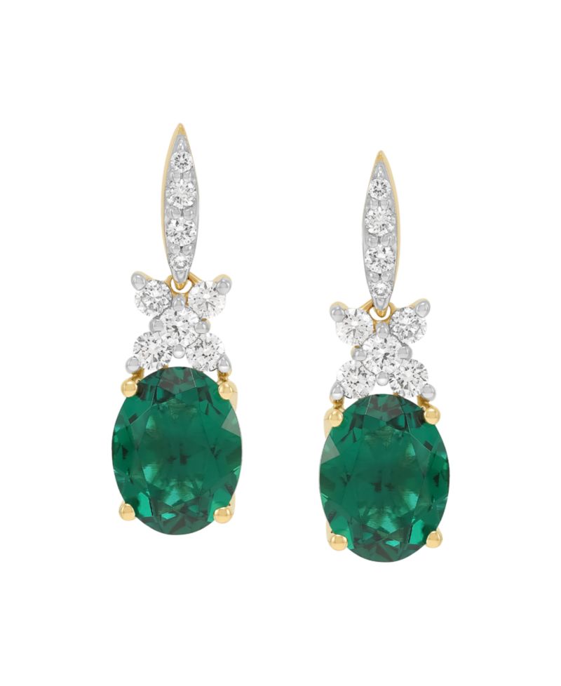 Lab-Grown Ruby (4-1/5 ct. t.w.) & Lab-Grown Diamond (1/2 ct. t.w.) Drop Earrings in 14k Yellow Gold (Also available in Lab-Grown Emerald and Lab-Grown Sapphire)