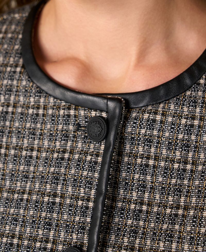 Petite Cropped Collarless Plaid Blazer