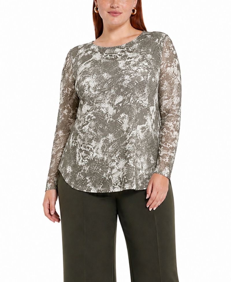 Plus Size Python Mesh Scoop Neck Top