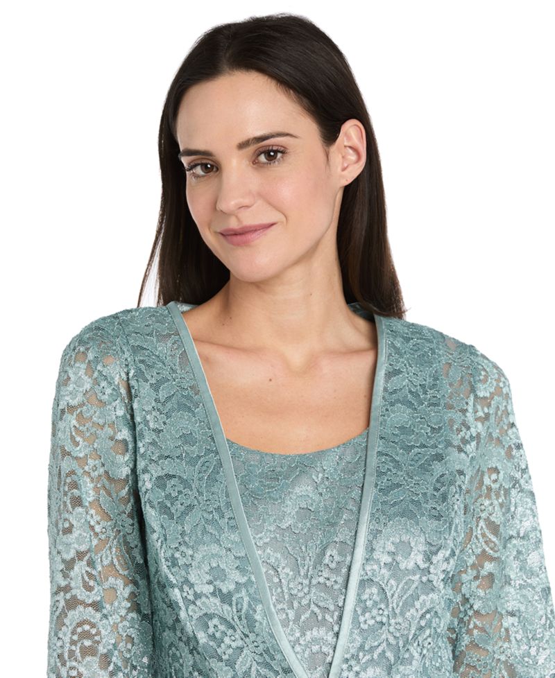 Petite 2-Piece Metallic-Lace Gown & Jacket Set