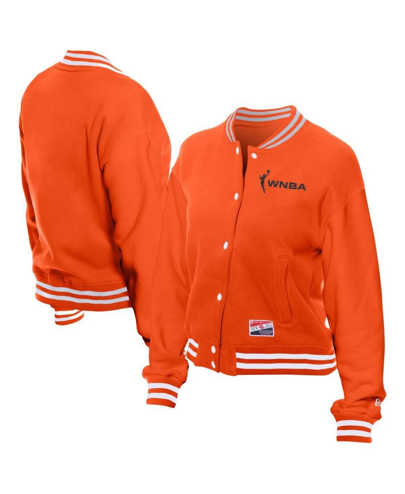 Women's Orange WNBA Throwback Varsity Fleece Full-Snap Jacket