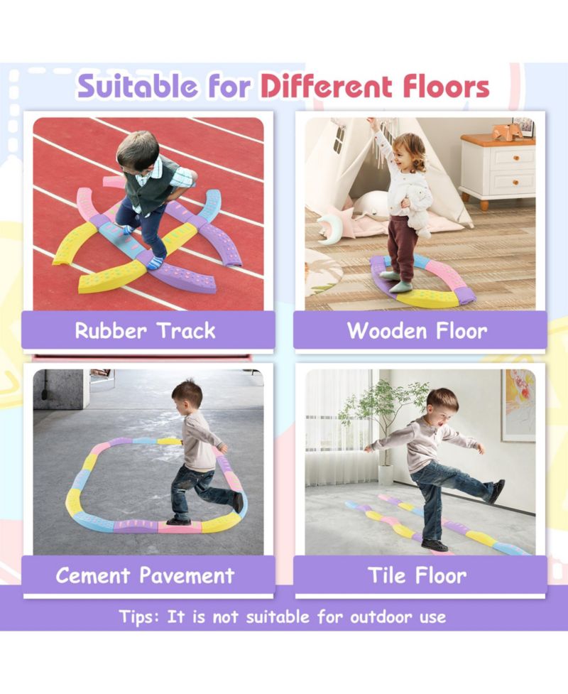 Balance Beams for Kids w/ Non-slip Textured Surface Bottom Pad Multicolor