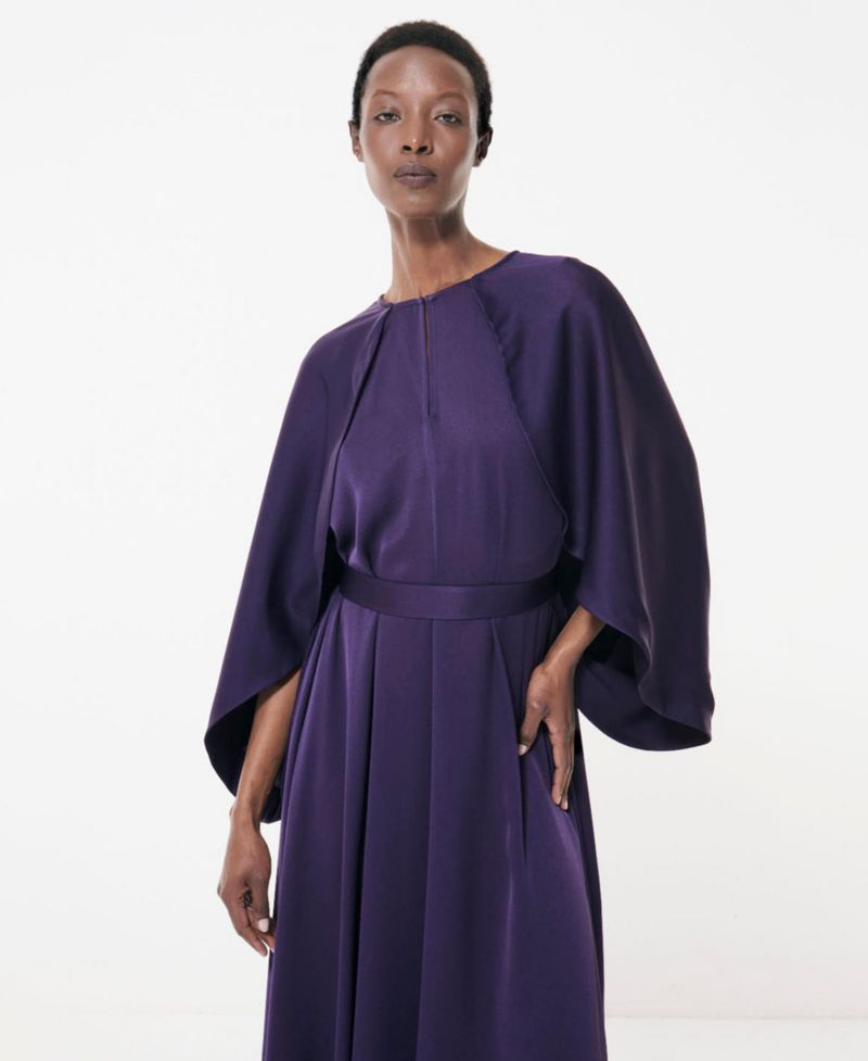 Women's Cape-Sleeve Belted A-Line Dress