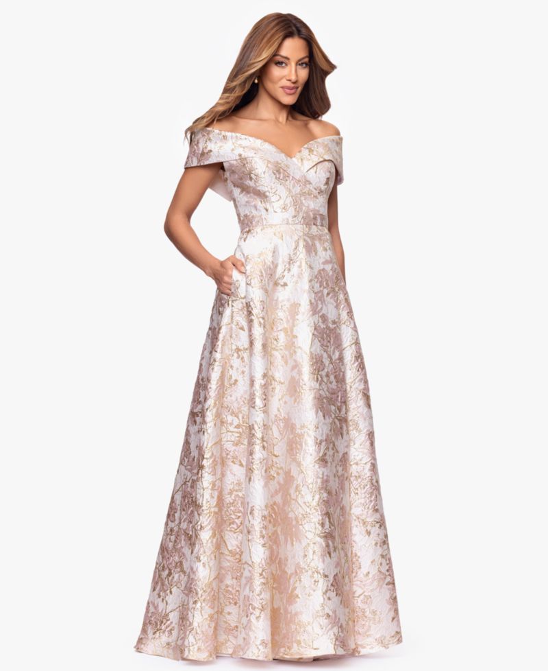 Petite Sweetheart-Neck Metallic-Jacquard Ball Gown