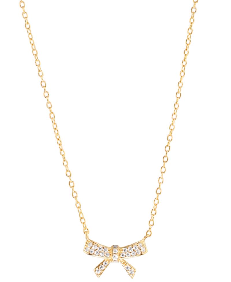 Cubic Zirconia Pav&eacute; Bow Pendant Necklace in Sterling Silver, 16" + 3" extender (Also Available in 14k Gold over Sterling Silver)
