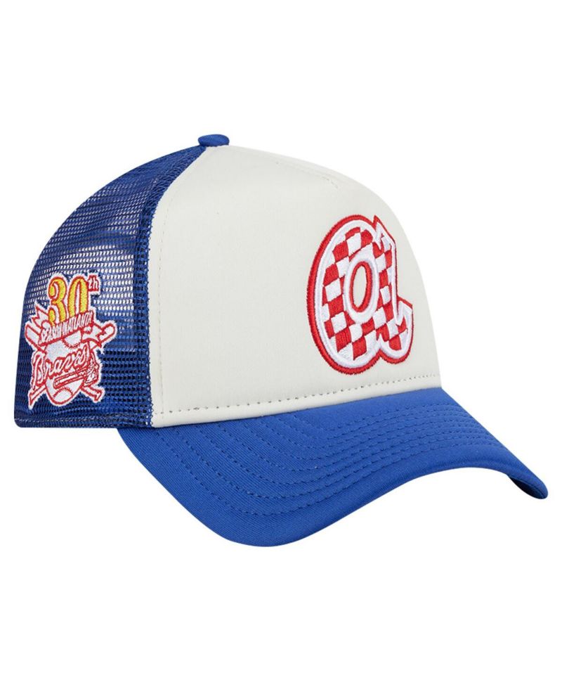 Men's White/Royal Atlanta Braves Checkered Flag A-Frame Trucker 9FORTY Adjustable Hat